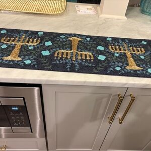 Luxurious Seasonal Hanukkah Gold and Blue Table Runner